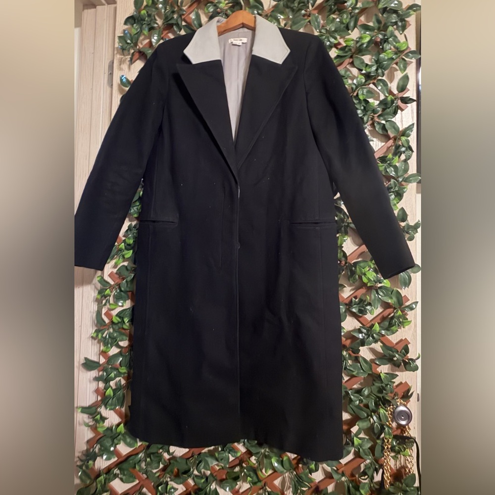 Helmut Lang Wool Cotton Long Coat Black Gray Contrast Collar Women’s Medium